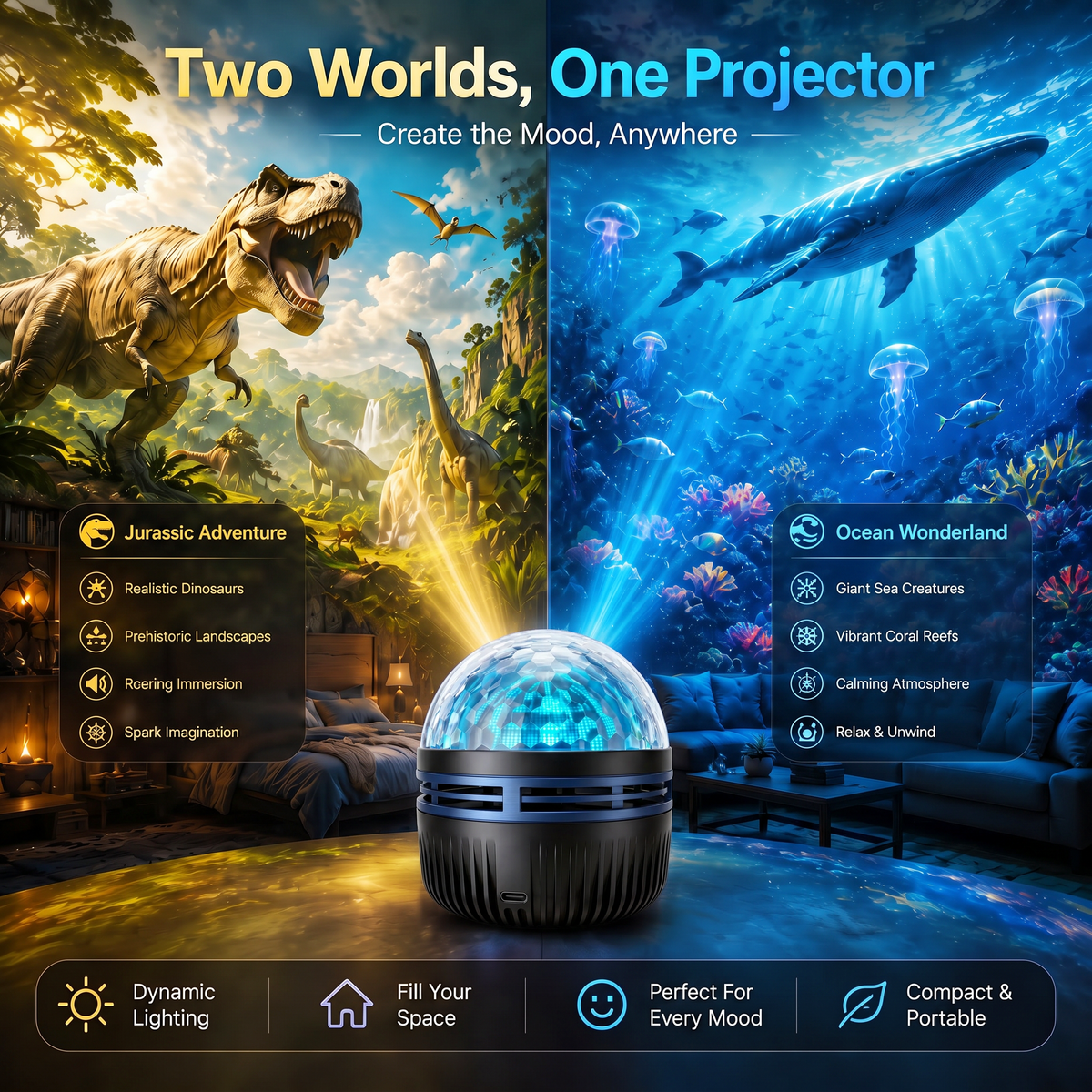 🦖🎁Neslemy® 360° Smart Holographic Starry Sky Projector (HD Smart Dynamic 5D)