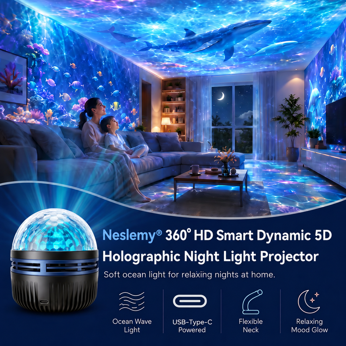 🦖🎁Neslemy® 360° Smart Holographic Starry Sky Projector (HD Smart Dynamic 5D)