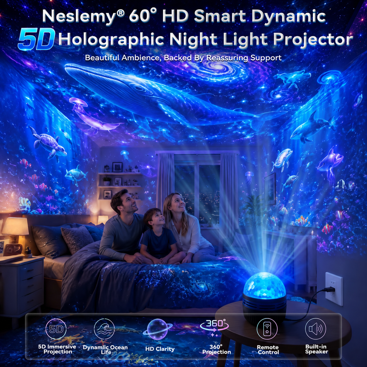 🦖🎁Neslemy® 360° Smart Holographic Starry Sky Projector (HD Smart Dynamic 5D)