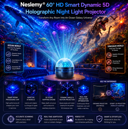 🦖🎁Neslemy® 360° Smart Holographic Starry Sky Projector (HD Smart Dynamic 5D)